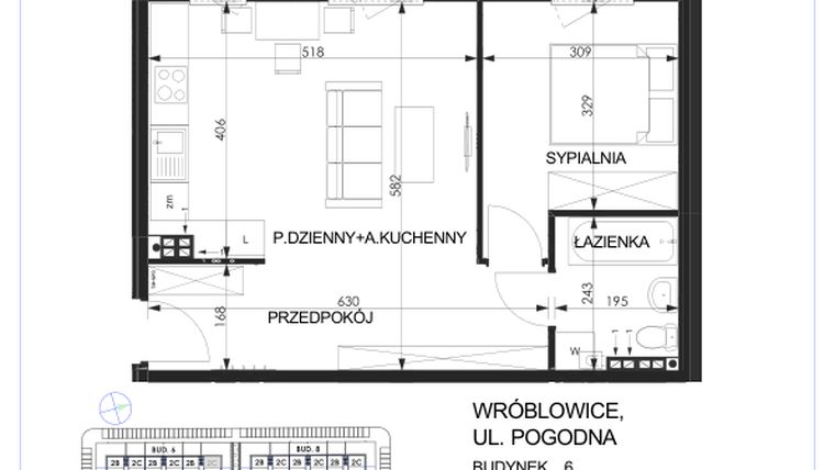 Rzut - Mieszkanie na sprzedaż 2 pokoje o powierzchni 46,9 m² - numer 6A - 2C w Zielona Lutynia