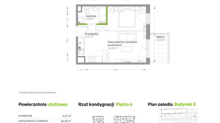 Rzut - Mieszkanie na sprzedaż 1 pokój o powierzchni 33,88 m² - numer E.272 w Centralna Vita