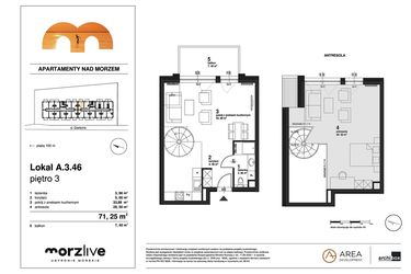 Rzut - Mieszkanie na sprzedaż 2 pokoje o powierzchni 71,25 m² - numer A.3.46 w Morzlive