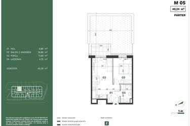 Rzut - Mieszkanie na sprzedaż 2 pokoje o powierzchni 40,24 m² - numer 5 w Przewóz Solar Garden