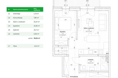 Rzut - Mieszkanie na sprzedaż 3 pokoje o powierzchni 58,36 m² - numer B4M7 w Nefrytowa Park