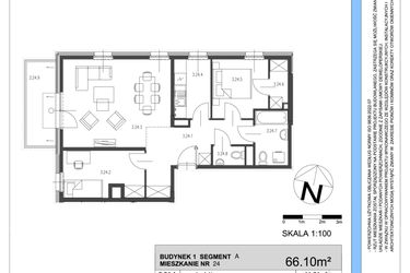 Rzut - Mieszkanie na sprzedaż 3 pokoje o powierzchni 66,1 m² - numer A.24 w Osiedle Telimeny etap III