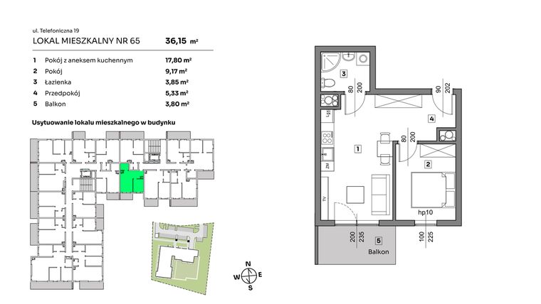 Rzut - Mieszkanie na sprzedaż 2 pokoje o powierzchni 36,15 m² - numer 65 w Nova Radiostacja