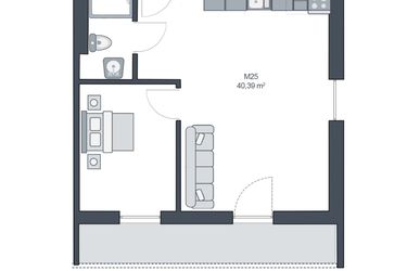 Rzut - Mieszkanie na sprzedaż 2 pokoje o powierzchni 40,39 m² - numer M25 w TARASY GĄSKI