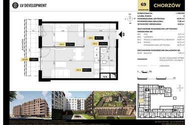 Rzut - Mieszkanie na sprzedaż 2 pokoje o powierzchni 43,1 m² - numer M/69 w Tarasy Śląskie
