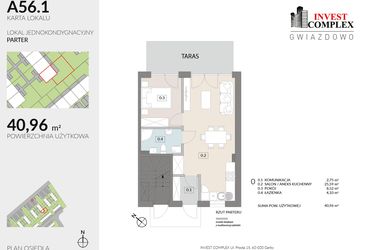 Rzut - Mieszkanie na sprzedaż 2 pokoje o powierzchni 40,96 m² - numer A56.1 w Osiedle Gwiazdowo etap 6B