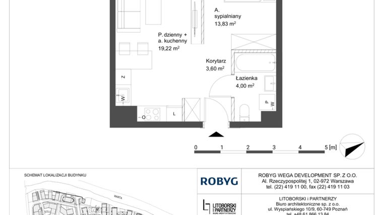 Rzut - Mieszkanie na sprzedaż 1 pokój o powierzchni 40,65 m² - numer 1M24 w Elektrovnia Garbary