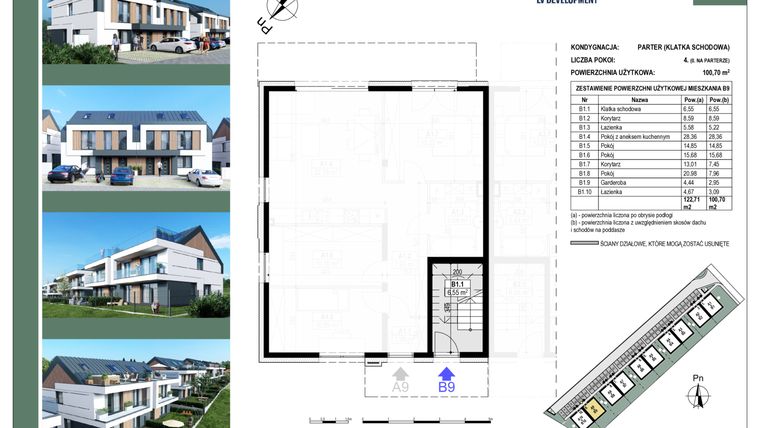 Rzut - Mieszkanie na sprzedaż 4 pokoje o powierzchni 100,53 m² - numer B9 w Apartamenty Zalesie