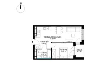 Rzut - Mieszkanie na sprzedaż 2 pokoje o powierzchni 45,02 m² - numer A27 w FUTURO