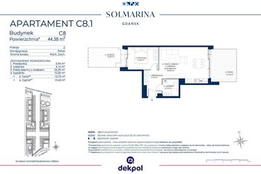 Rzut - Mieszkanie na sprzedaż 2 pokoje o powierzchni 44,58 m² - numer C8.1 w Sol Marina etap III
