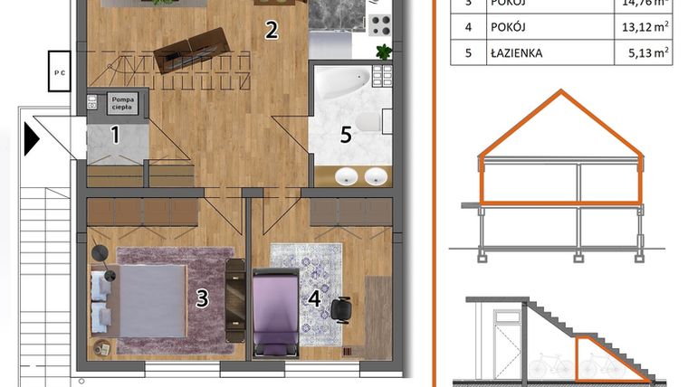 Rzut - Mieszkanie na sprzedaż 4 pokoje o powierzchni 127,9 m² - numer 8L2 w Osiedle Leśnica Las