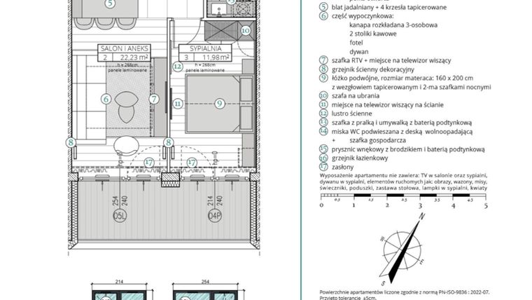 Rzut - Mieszkanie na sprzedaż 2 pokoje o powierzchni 42,84 m² - numer A.2.13 (pokazowy) w Remedium