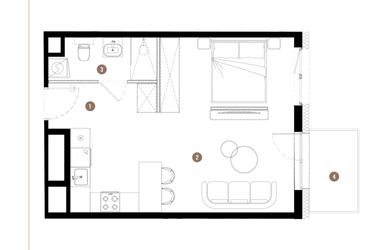 Rzut - Mieszkanie na sprzedaż 1 pokój o powierzchni 37,81 m² - numer C3.02.09 w Apartamenty Reytana