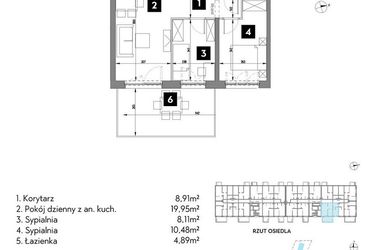 Rzut - Mieszkanie na sprzedaż 3 pokoje o powierzchni 52,32 m² - numer A2/1/11 w Metr Kwadrat