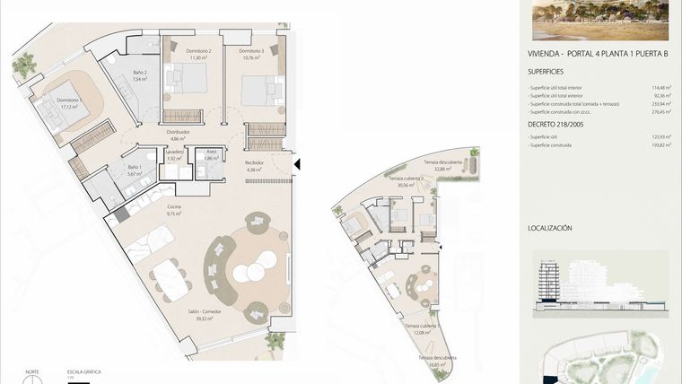 Rzut - Mieszkanie na sprzedaż 3 pokoje o powierzchni 180,07 m² - numer P4P1B w Termica Beach