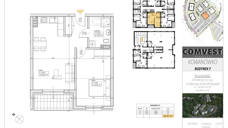 Rzut - Mieszkanie na sprzedaż 2 pokoje o powierzchni 50,27 m² - numer F12 w Kowanówko
