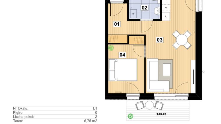 Rzut - Mieszkanie na sprzedaż 2 pokoje o powierzchni 44,71 m² - numer L-1 w Mickiewicza 21 Residence
