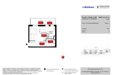 Rzut - Mieszkanie na sprzedaż 1 pokój o powierzchni 38,92 m² - numer WR3 2/0/2/1a w Przystań Reymonta etap II
