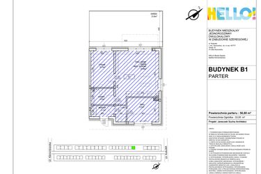 Rzut - Mieszkanie na sprzedaż 3 pokoje o powierzchni 56,8 m² - numer B1.1 w HELLO! KUKUŁKI bud. B