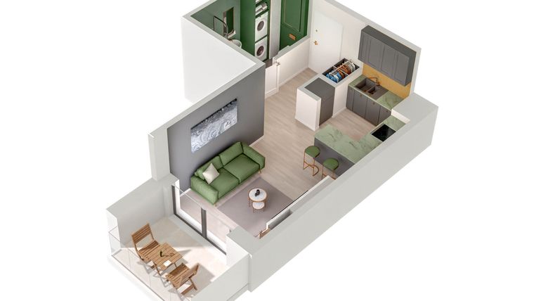 Rzut - Mieszkanie na sprzedaż 1 pokój o powierzchni 26,77 m² - numer C.79.C w Quercus bud. C