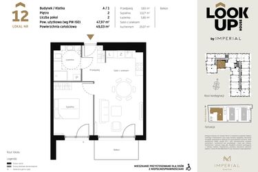 Rzut - Mieszkanie na sprzedaż 2 pokoje o powierzchni 47,97 m² - numer A.12 w Look Up House