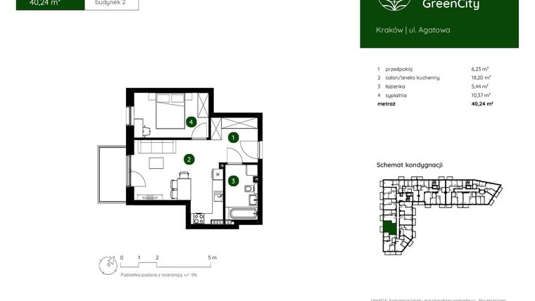 Rzut - Mieszkanie na sprzedaż 2 pokoje o powierzchni 40,24 m² - numer 2.A.1.06 w Murapol GreenCity bud. 2