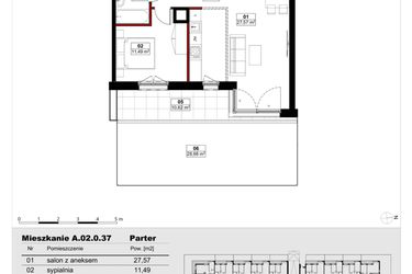 Rzut - Mieszkanie na sprzedaż 2 pokoje o powierzchni 50,87 m² - numer A02.0.37 w Skwer Witosa