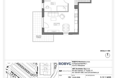 Rzut - Mieszkanie na sprzedaż 3 pokoje o powierzchni 60,62 m² - numer 3.12.1M06 w Szumilas bud. 3.11 - 3.15