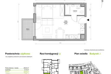 Rzut - Mieszkanie na sprzedaż 1 pokój o powierzchni 32,93 m² - numer J.3.M01 w Przemyska Vita