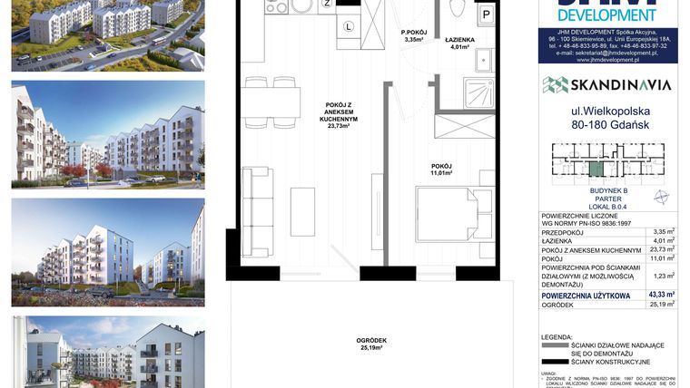 Rzut - Mieszkanie na sprzedaż 2 pokoje o powierzchni 43,33 m² - numer B.0.4 w Skandinavia