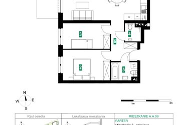 Rzut - Mieszkanie na sprzedaż 3 pokoje o powierzchni 64,12 m² - numer A.A.09 w Park Śliwowa