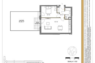 Rzut - Mieszkanie na sprzedaż 2 pokoje o powierzchni 54,24 m² - numer 1 w Osiedle Sfera etap II