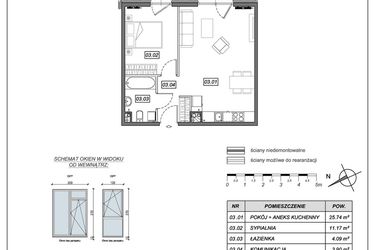 Rzut - Mieszkanie na sprzedaż 2 pokoje o powierzchni 44,9 m² - numer 9.B.03 w Nowe Południe bud. 9