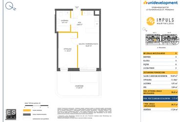 Rzut - Mieszkanie na sprzedaż 2 pokoje o powierzchni 39,77 m² - numer A/9 w Impuls Marywilska