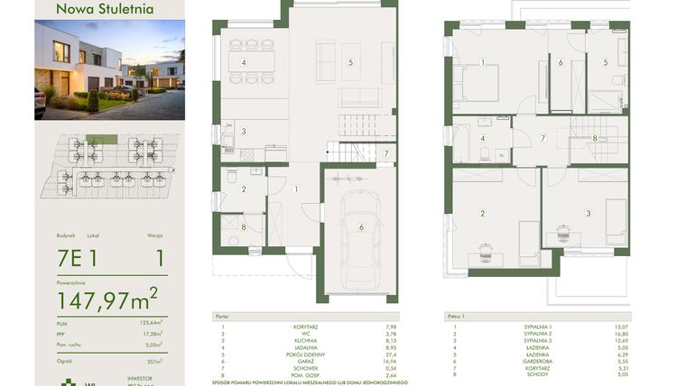 Rzut - Dom na sprzedaż 4 pokoje o powierzchni 147,97 m² - numer 7E1 w Osiedle Nowa Stuletnia II