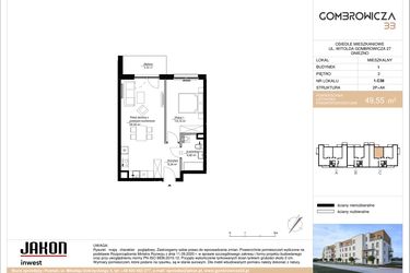 Rzut - Mieszkanie na sprzedaż 2 pokoje o powierzchni 49,55 m² - numer 1.C38 w Gombrowicza 33