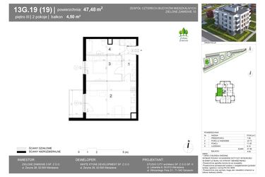 Rzut - Mieszkanie na sprzedaż 2 pokoje o powierzchni 47,48 m² - numer 13G.19 w Zielone Zamienie X