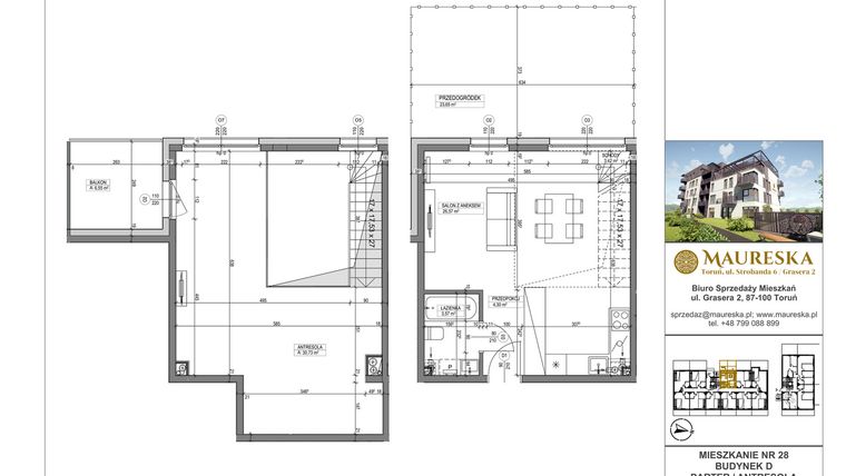 Rzut - Mieszkanie na sprzedaż 1 pokój o powierzchni 68,59 m² - numer D.28 w Osiedle Maureska etap 2