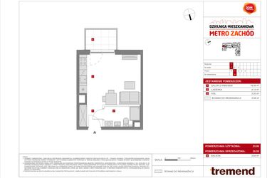 Rzut - Mieszkanie na sprzedaż 1 pokój o powierzchni 26,58 m² - numer F.9 w Dzielnica Mieszkaniowa Metro Zachód - etap 8