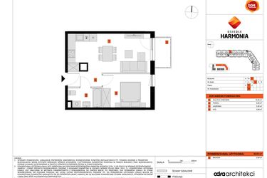 Rzut - Mieszkanie na sprzedaż 2 pokoje o powierzchni 36,03 m² - numer C.24 w Osiedle Harmonia