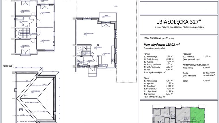 Rzut - Dom na sprzedaż 5 pokoi o powierzchni 123,02 m² - numer 10D w Białołęcka 327