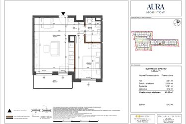 Rzut - Mieszkanie na sprzedaż 2 pokoje o powierzchni 45,05 m² - numer 71 w Aura Mokotów II