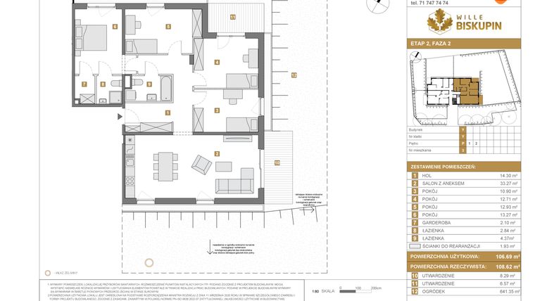 Rzut - Mieszkanie na sprzedaż 5 pokoi o powierzchni 106,69 m² - numer Y/3 w Wille Biskupin Etap 2.2