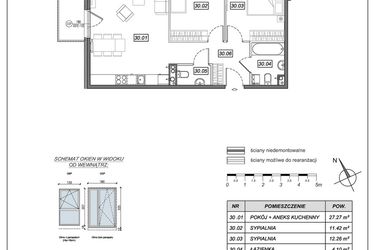 Rzut - Mieszkanie na sprzedaż 3 pokoje o powierzchni 65,02 m² - numer 5.A.30 w Nowe Południe bud. 5