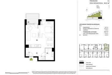 Rzut - Mieszkanie na sprzedaż 1 pokój o powierzchni 49,17 m² - numer A.3.3 w Kozielska Park
