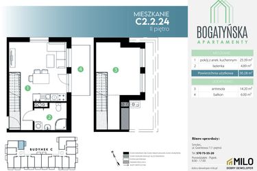 Rzut - Mieszkanie na sprzedaż 2 pokoje o powierzchni 44,48 m² - numer C2.2.24 w Bogatyńska Apartamenty etap 3