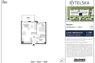 Rzut - Mieszkanie na sprzedaż 2 pokoje o powierzchni 46,9 m² - numer 1.1.06 w Rytelska