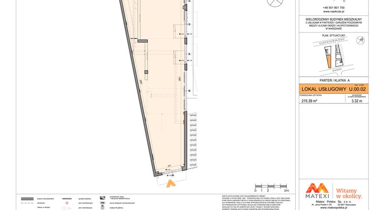 Rzut - Lokal użytkowy na sprzedaż 1 pokój o powierzchni 215,21 m² - numer U.00.02 w Na Okrzei