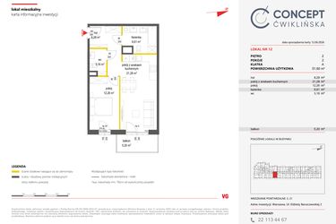 Rzut - Mieszkanie na sprzedaż 2 pokoje o powierzchni 51,6 m² - numer 12 w Concept Ćwiklińska