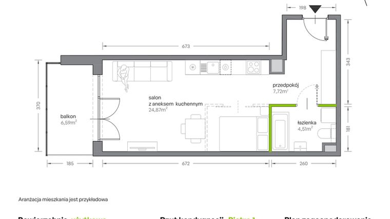 Rzut - Mieszkanie na sprzedaż 1 pokój o powierzchni 37,1 m² - numer A.007 w Żabiniec Vita